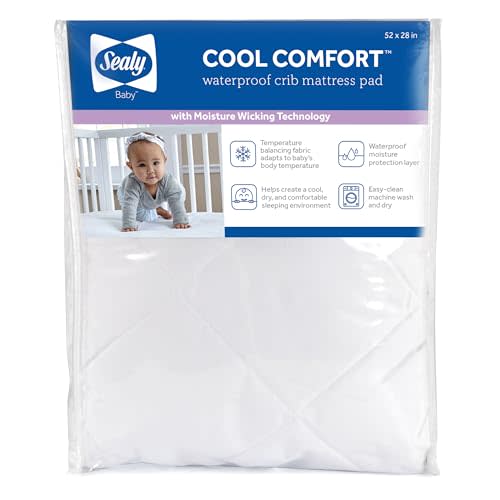 Sealy Baby Crib Mattress Protector - Infant and Toddler Pad, Waterproof, Cooling, Breathable, Machine Washable and Easy to Clean, 52x28