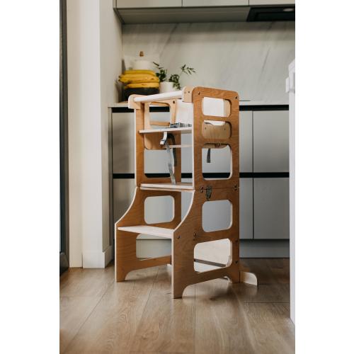 Foldable Montessori Kitchen Tower: Converts to Desk, Chair & High Chair
