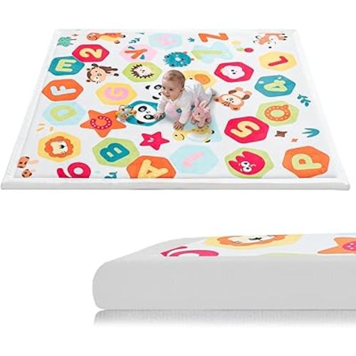 Baby Play Mat for Floor, 71'' x 59'' Thicken Foam Soft Padded Playmat for Tummy Time, Playpen Mat for Toddlers Infant Kids, Water-Repellent Coral Velvet, Non-Slip Bottom Safe for Crawling (Animal)