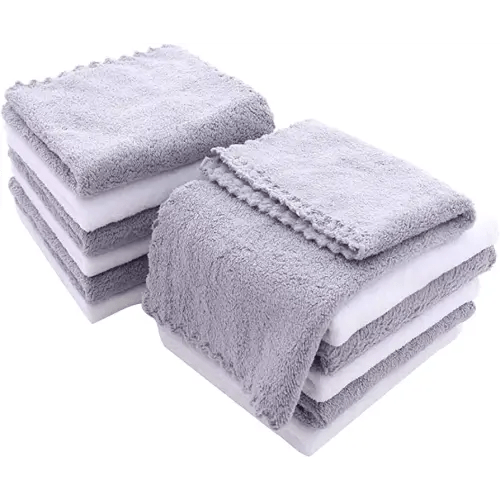 12 Pack Baby Washcloths - Extra Absorbent and Soft Wash Clothes for Newborns, Infants and Toddlers - Suitable for Baby Skin and New Born - Microfiber Coral Fleece 12x12 Inches