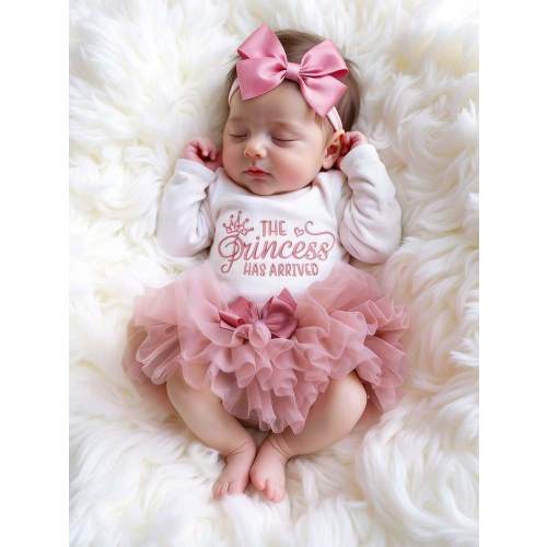 SHEIN Newborn Girl Photography Props Baby Girl Coming Home Outfit 1 Month Baby Girl Romper Props With TUTU Skirt And Bow Headband Newborn Shower Gift | SHEIN USA