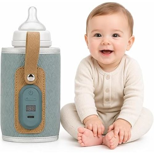 Portable Baby Bottle Warmer Travel Bag, Milk Bottle Heating Cover, PU Insulated Bottle Warmer Pouch with Long-Lasting Heat Retention for Feeding on the Go