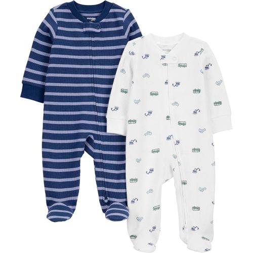 Simple Joys by Carter's unisex-baby 2-way Zip Thermal Footed Sleep and Play, Pack of 2