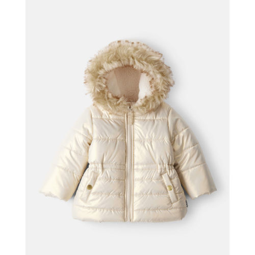 Baby Girl Hooded Heavyweight Winter Jacket - Cream - Carter's | Carter's