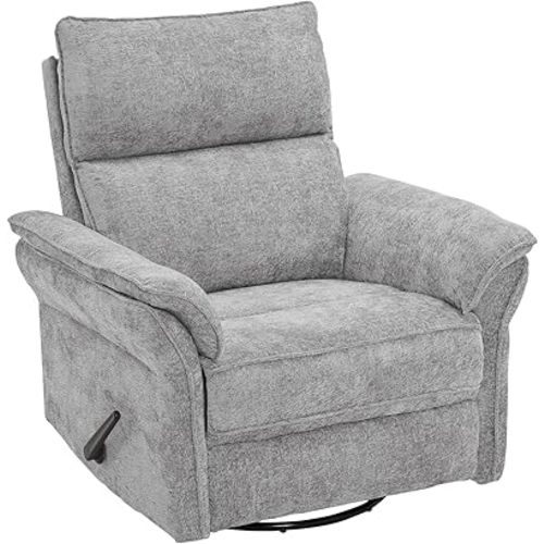 Rocking Chair Nursery with Adjustable Headrest,Manual Swivel Rocker Recliner Nursery Chair with Overstuffed Armrest,Glider Rocker Recliner for Living Room & Bedroom,Light Grey