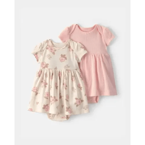 Baby Girl 2-Pack Floral Short-Sleeve Bodysuit Dress - Pink/Ivory | Carter's