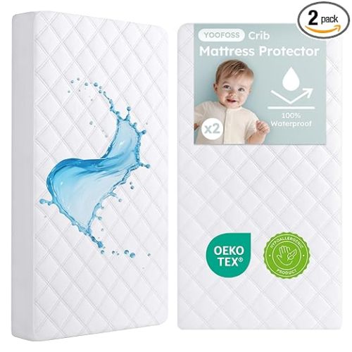 Yoofoss Waterproof Crib Mattress Protector 2 Pack, Quilted Crib Mattress Pad Cover Ultra Soft and Breathable, Machine Washable Toddler Mattress Protector for Standard Baby Crib Size 52''x28''