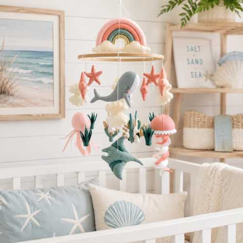 Ocean Baby Mobile, Whale Crib Mobile, Neutral Nursery Decor, Felt Baby Mobile, Baby Shower Gift, Under The Sea Mobile