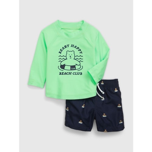 Baby Recycled Rash Guard Swim Two-Piece in neon mint green, size: 0-6 M