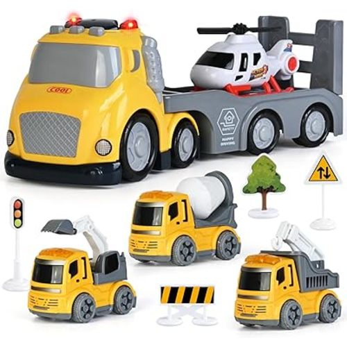 Toddlers Truck Toys,Boy Toys Gifts for 1 2 3 Years Old,5 in 1 Construction Transport Truck with Lights & Sounds,Ideal Birthday for Baby Toddler 12-18M+