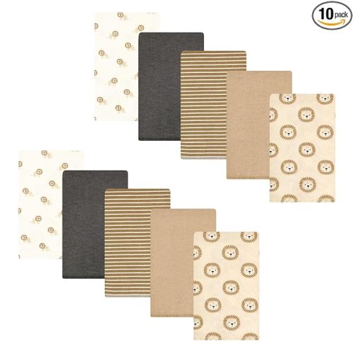 Hudson Baby Unisex Baby Cotton Flannel Burp Cloths, Brave Lion 10-Pack, One Size