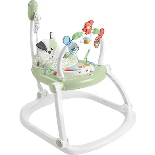 Fisher-Price Baby Bouncer SpaceSaver Jumperoo Musical Activity Center with Lights Sounds & Developmental Toys, Puppy Perfection