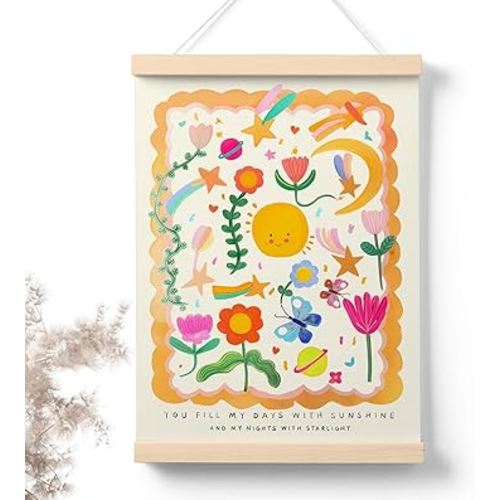 PaJiaNi Funny Flower illustration Wall Art For Nursery, Emotional Quotes Poster For Kid Room,Cute Children's Simple Sketches Wall Decor For Classroom Nursery,Gifts For Kid,12x16 Inch