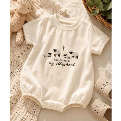 The Lord Is My Shepherd Embroidered Romper, Christian Baby Outfit, Sheep Newborn Bodysuit, Baby Gift For Baptism