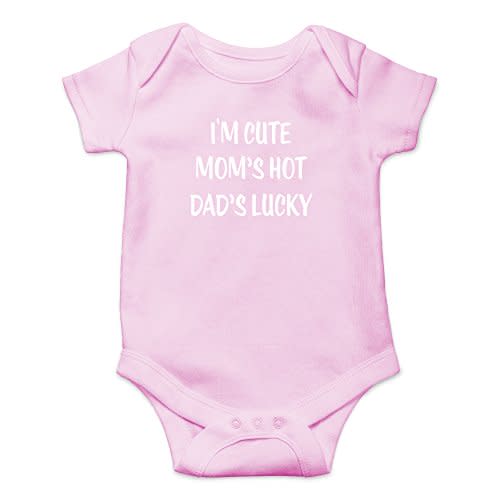 Crazy Bros Tees I'm Cute, Mom's Hot, Dad's Lucky Baby Bodysuit Adorable Unisex Romper Boy Newborn Clothes