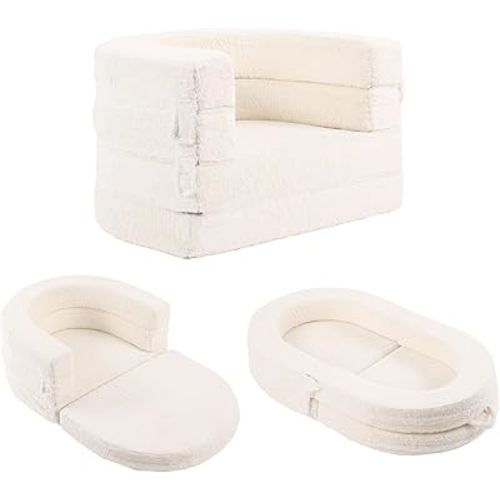 Tiita 3-in-1 Kids Sofa Bed, Comfy Couch Plush Toddler Chair Bed, Convertible Toddler Travel Beds, Folding Kids Couch with Washable Cover Carrying Handle for Girls and Boys