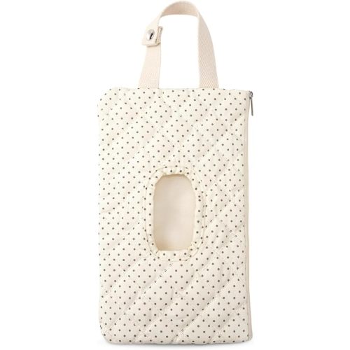 Quilted Baby Diaper and Wipes Pouch Portable Mommy Bag for Stroller Reusable Wipes Pouch with Lanyard for Casual Travel (Polka Dots)