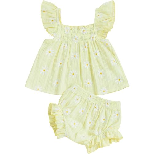Mubineo Baby Girl Summer Clothes Cute Ruffle Tops Dress Shorts Outfits Set Infant Toddler Shrit Bloomers Princess Outfit