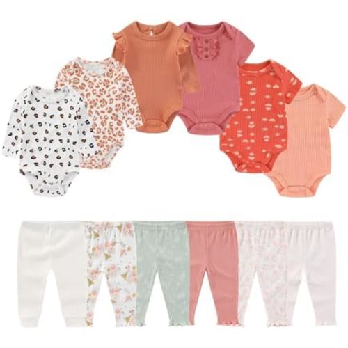 Four Seasons Baby Layette Sets 12 Pack Unisex Infant Boys Girls Pants and Long/Short Sleeve Bodysuits