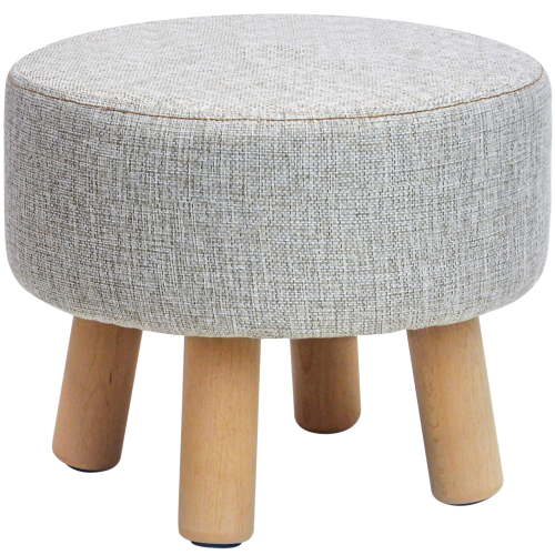 H&B Luxuries Fabric Round Padded Ottoman Foot Rest Stool (4 Legs-Simple Linen) ST-OPFS3