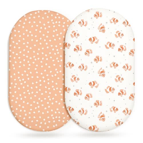 Bassinet Sheets, Fitted Baby Mattress Covers, 33" x 17", Nemo Dots | 2 Pack, Fitted Bassinet Sheets, Soft & Breathable Fabric, For Rectangle, Oval & Hourglass Mattresses, For Baby Boys & Girls