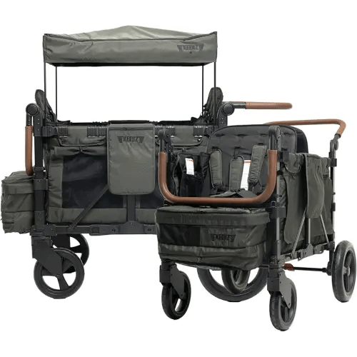 Keenz XC+ EVO - Luxury Comfort Stroller Wagon | Foldable 4 Passenger Quad Seater with Adjustable Canopy | Pine Green