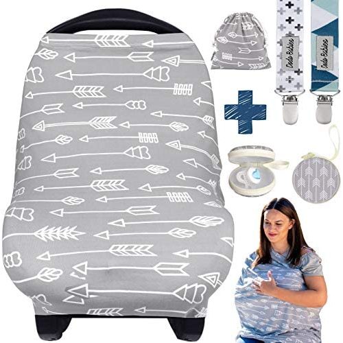 Dodo Babaies Nursing Cover for Breastfeeding – Car seat Cover Nursing Scarf Breastfeeding Ups – Ultra-Soft and Breathable – Multipurpose Design – Includes Pacifier Clips, Case, Storage Bag