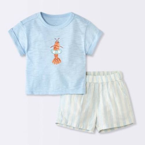 Baby Boys' "Lil Shrimp" Graphic T-Shirt and Striped Shorts Set - Cloud Island™ Blue 0-3M