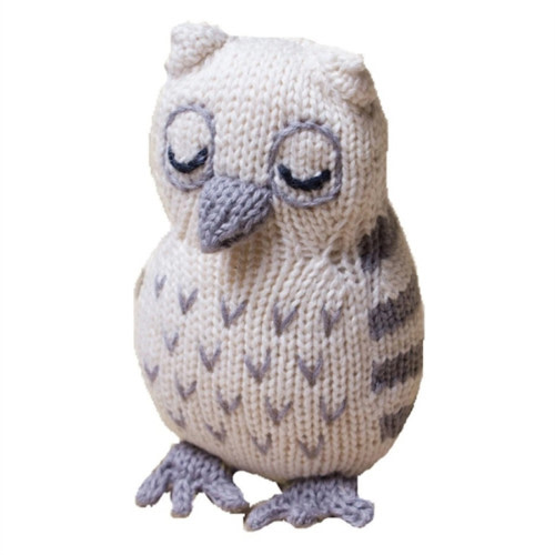 Handknit Organic Baby Toy - Owl Rattle