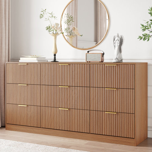 Ebern Designs Fluted Dresser For Bedroom With 9 Drawers, 63" Wide Modern Chest Of Drawers With Metal Handle & Reviews | Wayfair