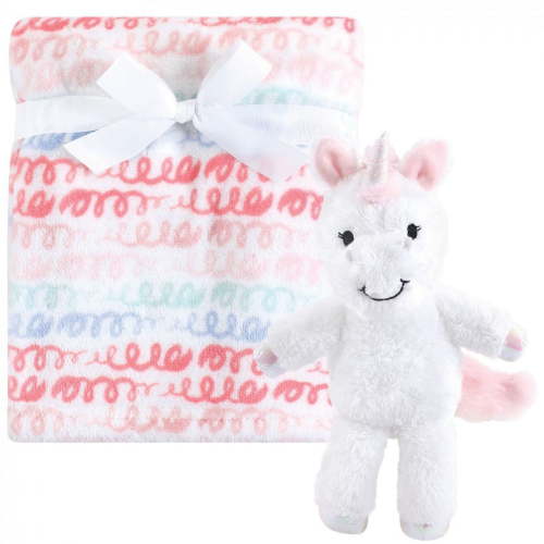 Hudson Baby Infant Girl Plush Blanket with Toy, Snuggly Unicorn, One Size
