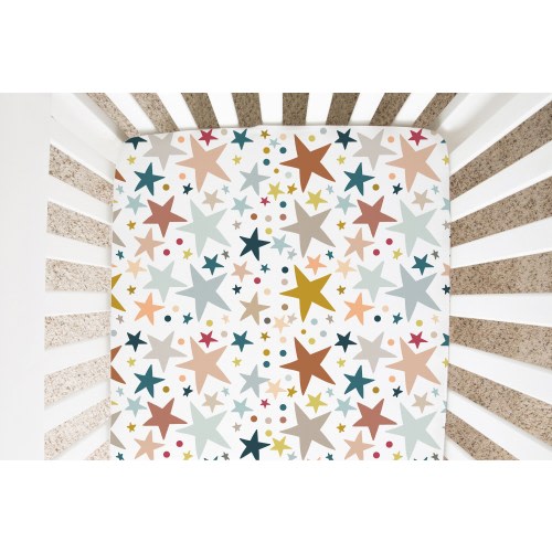 Stars Crib Sheet: Boho Minky Bedding, Earth Tones Nursery