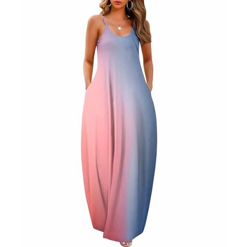 Wolddress Womens Maxi Dress with Pockets 2026 Casual Strap Plus Size Loose Plain Long Office Summer Beach Travel Dresses S-5X