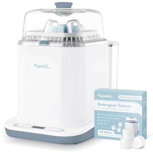 Papablic Bottle Washer Pro, Baby Bottle Washer & Sterilizer & Dryer, 4-in-1 with 60 Detergent Tablets, White