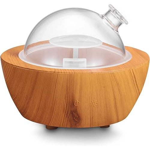 280ml Glass Essential Oil Diffuser Wood Grain Base Air Aroma Diffusers for Aromatherapy Cool Mist Humidifier with Safe Auto Shut-Off and 7 Color LED Night Lights for Home Office Room