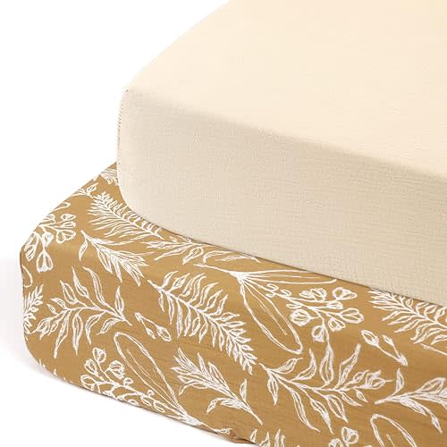 Soft Muslin Crib Sheet 2 Pack, Beige/Golden Autumn