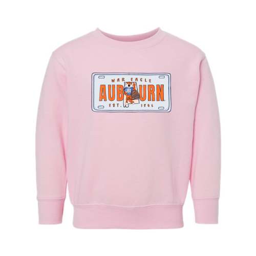 The Auburn License Plate | Toddler Pink Crewneck Sweatshirt – Scarlet & Gold
