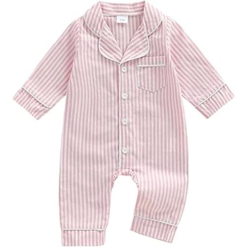 Kuriozud Baby Girl Boy Romper Pajamas Fall Winter Long Sleeve Button Down Pjs Newborn Infant Lapel Sleepwear Nightwear