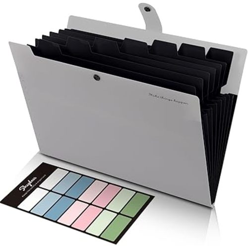 SKYDUE Accordion File Organizer, 8 Pockets Expanding File Folders, Portable Document Paper Organizer, Home College School Office Supplies, Letter Size Gray