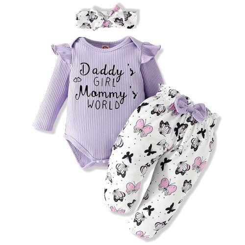 AMAWMW Newborn Baby Girl Clothes Infant Baby Ruffle Romper Pants Summer Outfits 4PCS Gifts Set Toddler Girls' Clothing