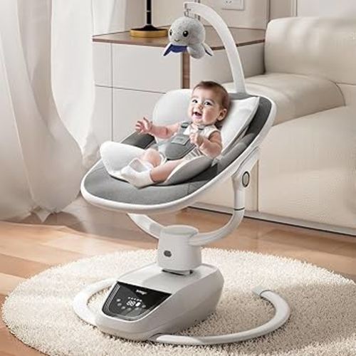 Trimigo Baby Swings for Infants to Toddler, 180° Adjustable 3D Electric Baby Swing, Remote,5-Modes,4-Speed,3-Seat Height, 8 Melody, Newborn Swings,Infant Swings for Babies 0-12 Month (Grey)