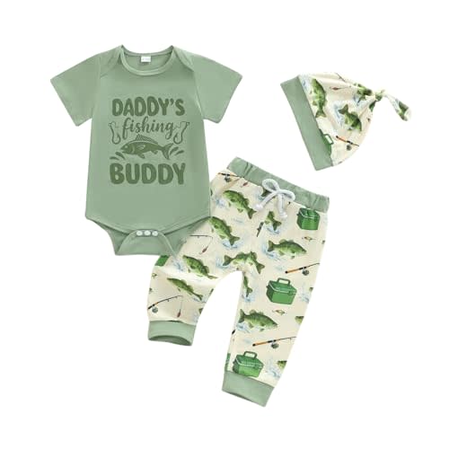GOOCHEER Newborn Baby Boy Clothes Fishing Short Sleeve Romper Shirt Tops Pants Hat Summer Spring Outfits Set
