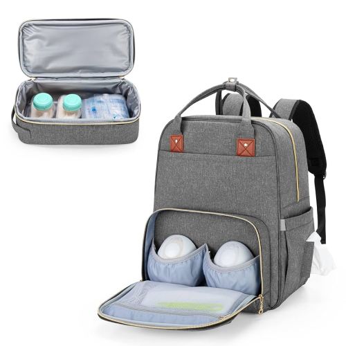 BAFASO Breast Pump Bag with Cooler and Laptop Sleeve (Compatible with Elvie and Momcozy Breast Pump), Breast Pump Backpack for Wearable Breast Pump (Patent Pending), Gray