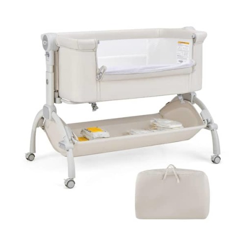 3-in-1 Baby Bassinet with Double-Lock Safety Design and Adjustable Height Levels, Beige
