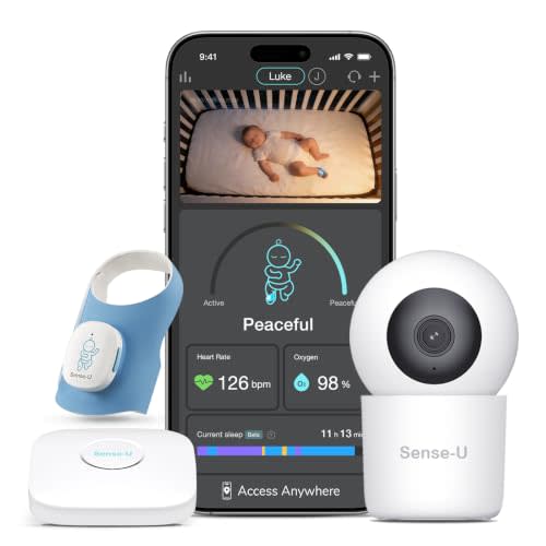 Sense-U Smart Baby Sock Shoe 2 Bundle  Heart Rate & Sleep Pattern Tracking with 2.5K HD Video Camera, AI Cry Detection & Audio