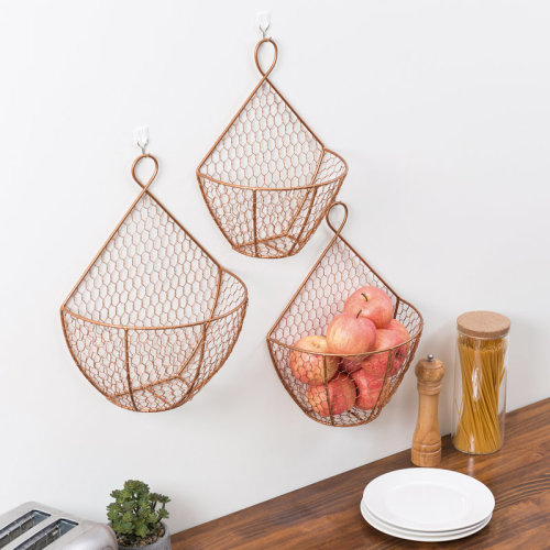Gracie Oaks Ninh 3 Piece Wall Storage Metal Basket & Reviews | Wayfair
