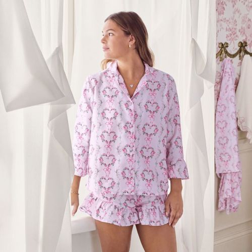 LoveShackFancy Floral Heart Sateen Pajama Short Set