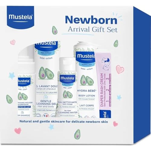 Mustela Newborn Arrival Gift Set - Baby Skincare & Bath Time Essentials - Natural & Plant Based - 5 Items Set