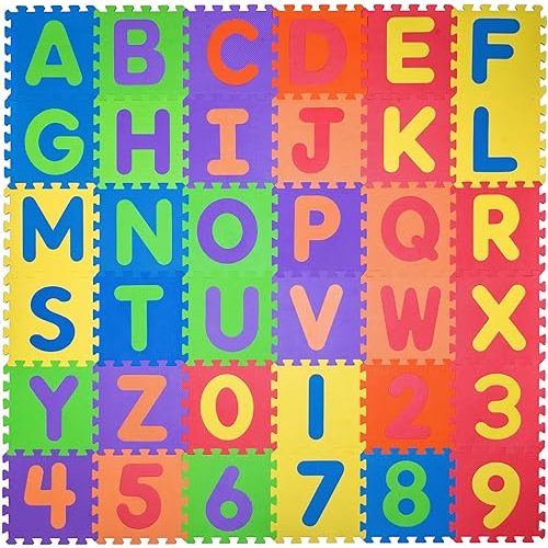 Alphabet Foam Play Mat, 36 Interlocking Tiles with Letters and Numbers