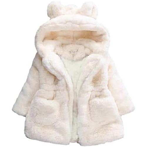 Kids Girls Winter Warm Coats Jacket Clothes Outwear Overcoat Ear Hooded Faux Fur Thicken Fleece Toddler